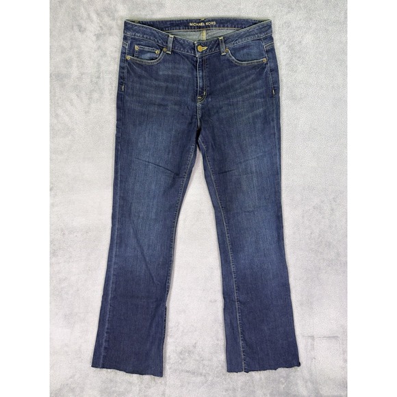 Michael Kors Denim - Michael Kors Jeans Womens 8 Blue Dark Wash Mid Rise Bootcut Fringe Stretch